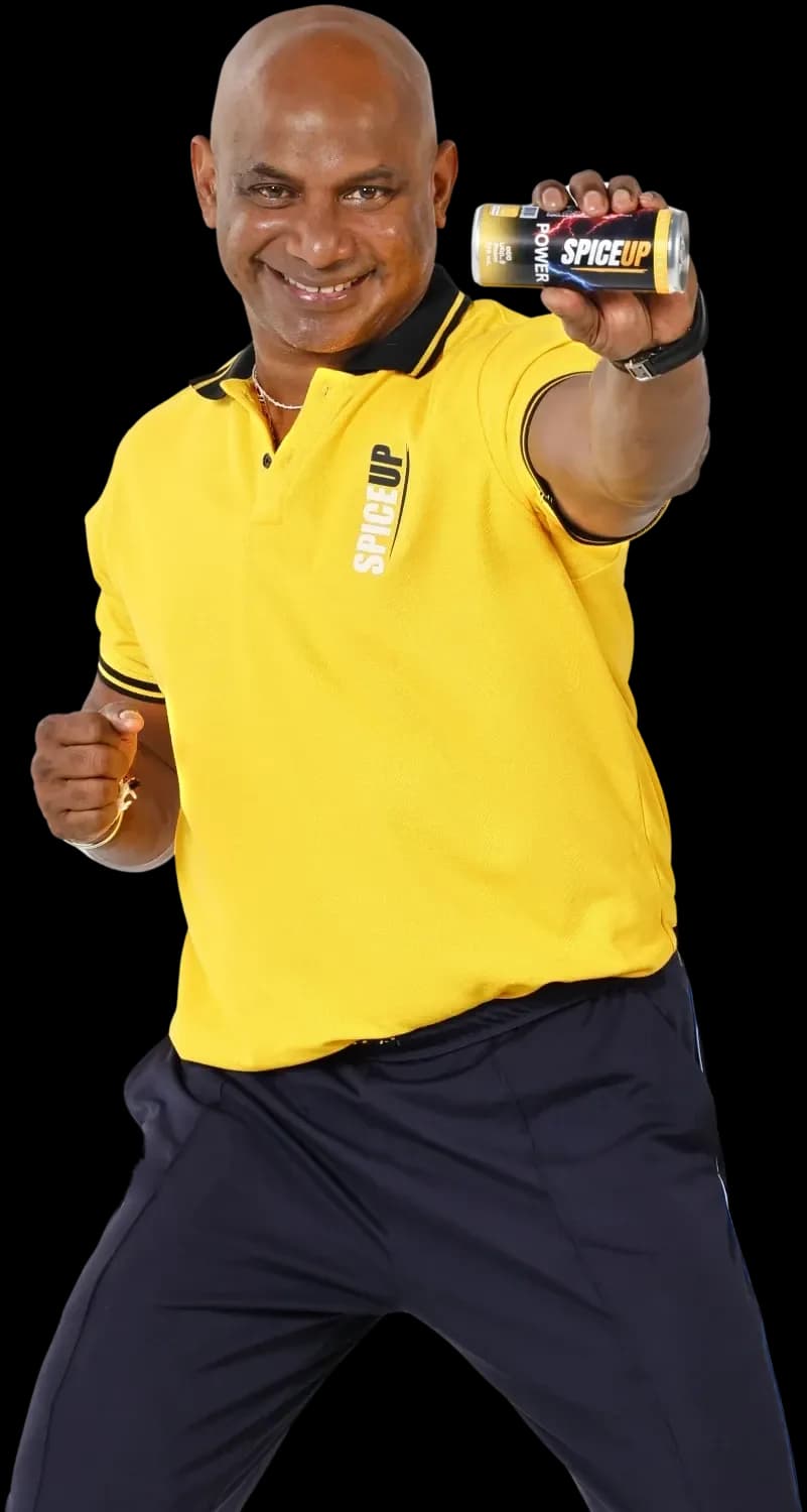 Brand ambassador holding out a can of SPICEUP Power